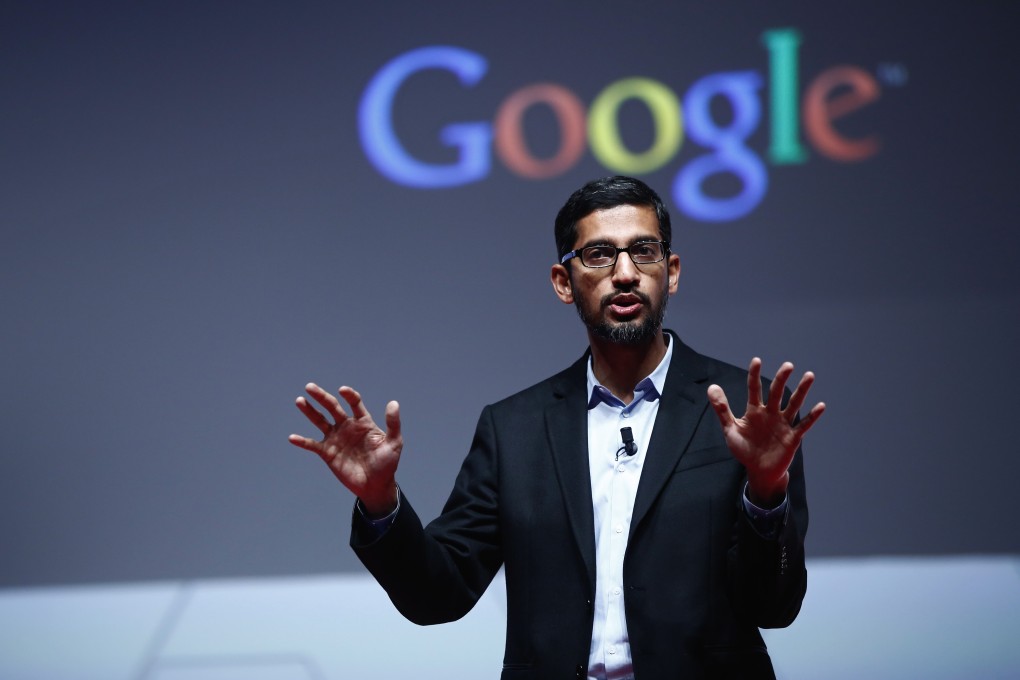 Sundar Pichai, senior vice president of Android, Chrome and Apps at Google, speaks during a keynote session at the Mobile World Congress in Barcelona. Photo: Bloomberg