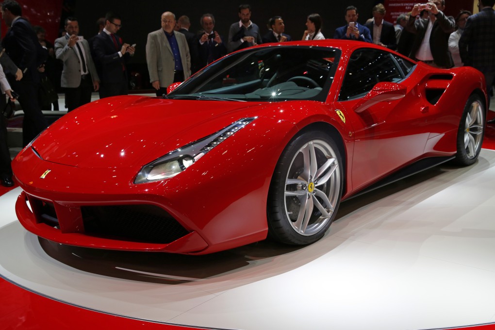 A Ferrari 488 GTB turbo on display at the 85th Geneva International Motor Show in Switzerland, which opened March 3, 2015. Photo: Bloomberg