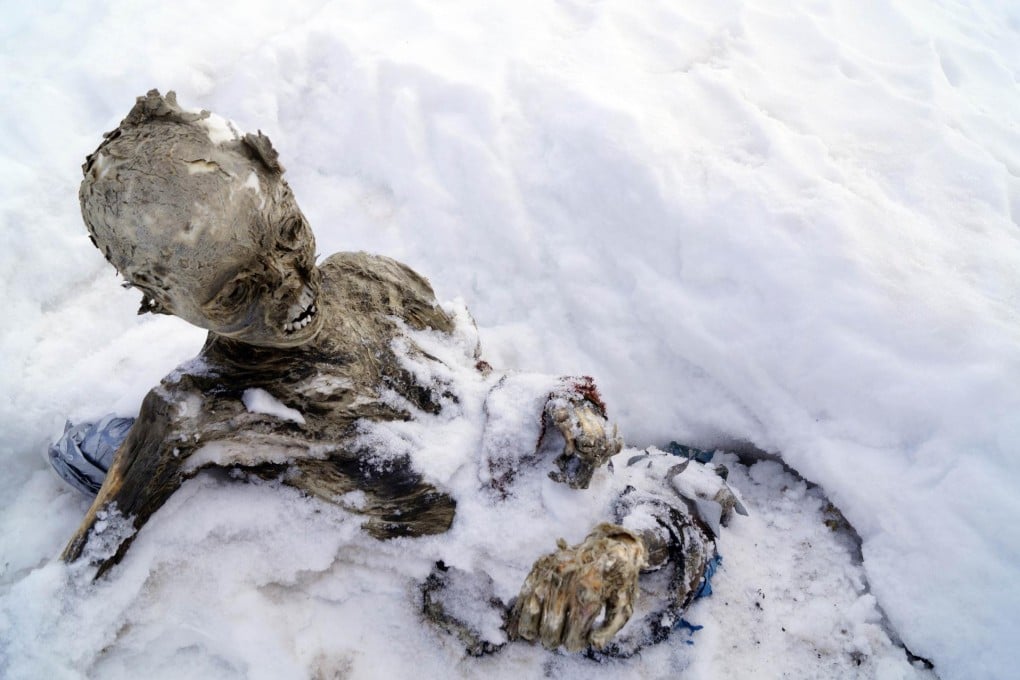 One of the two mummified corpses found near the peak of the 5,636-metre Pico de Orizaba.Photo: AFP