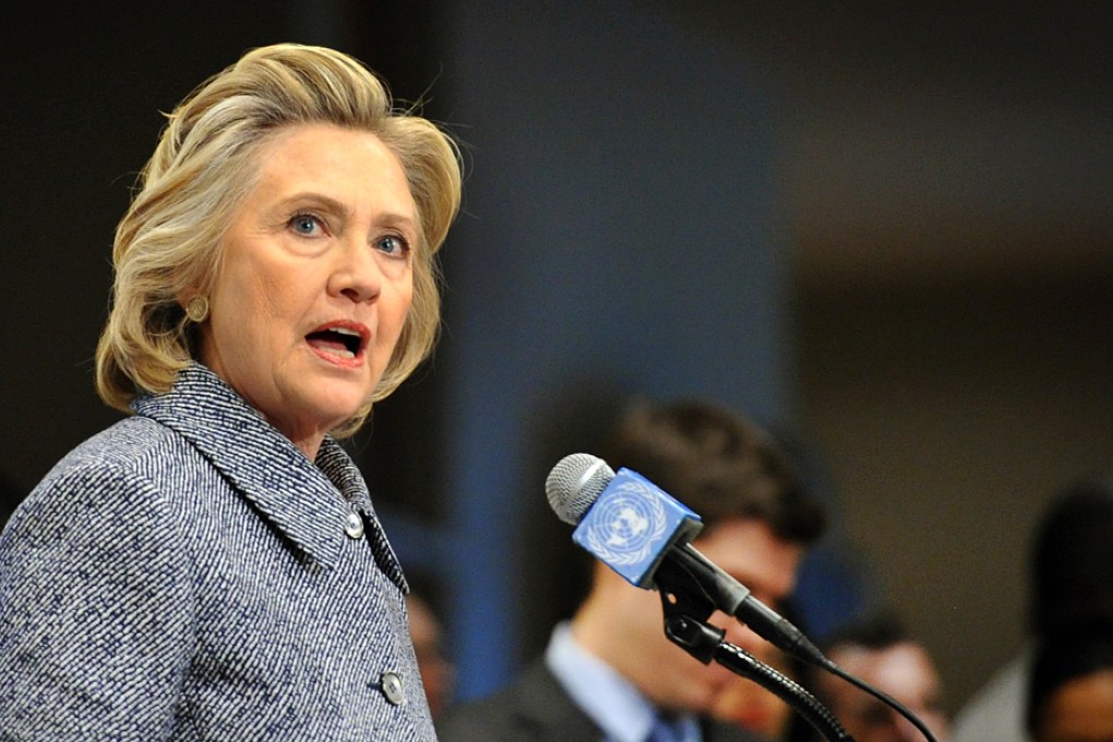 Former US Secretary of State Hillary Clinton addresses the email account controversy for the first time after attending a UN women's rights conference. Photo: Xinhua