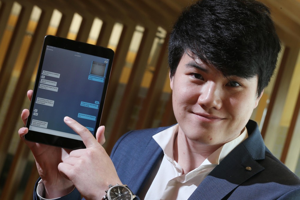 Appedu founder Timothy Yu shows off how the app he has developed can help students with difficulties over their lessons.Photo: K. Y. Cheng