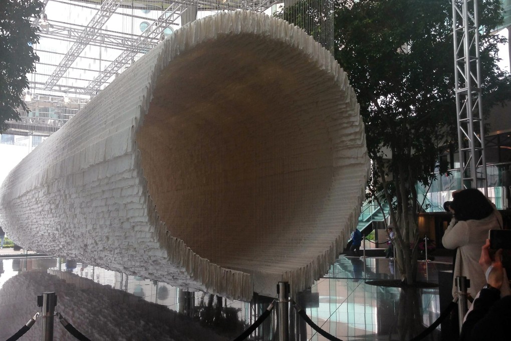 Chinese artist Zhu Jinshi's installation Boat on display at The Rotunda, Exchange Square. Photos: Edmund Lee