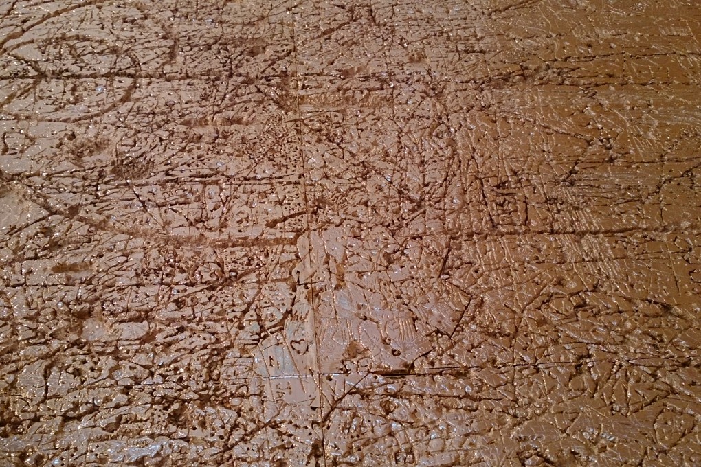 Detail from a work by Rudolf Stingel created using electro-formed, copper-plated nickel and gold at the Gagosian Gallery. Photos: Kevin Kwong