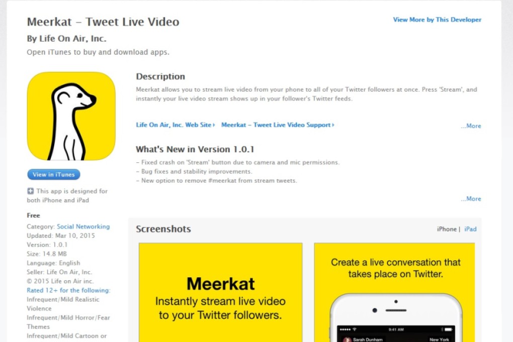 Meerkat on Apple's online App Store