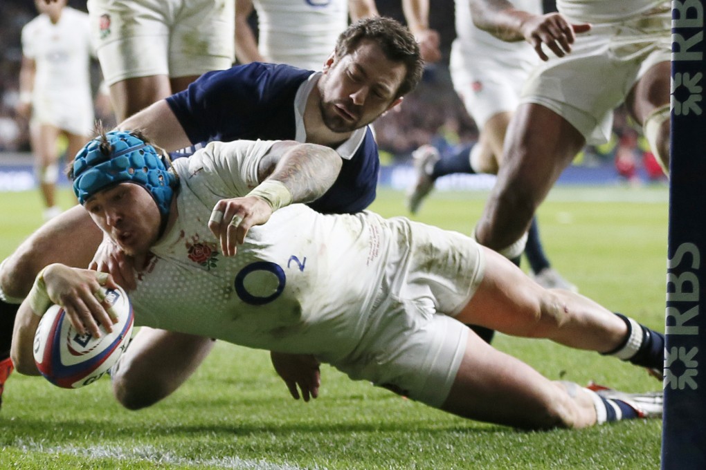 Jack Nowell scores the third try for England. Photo: Reuters