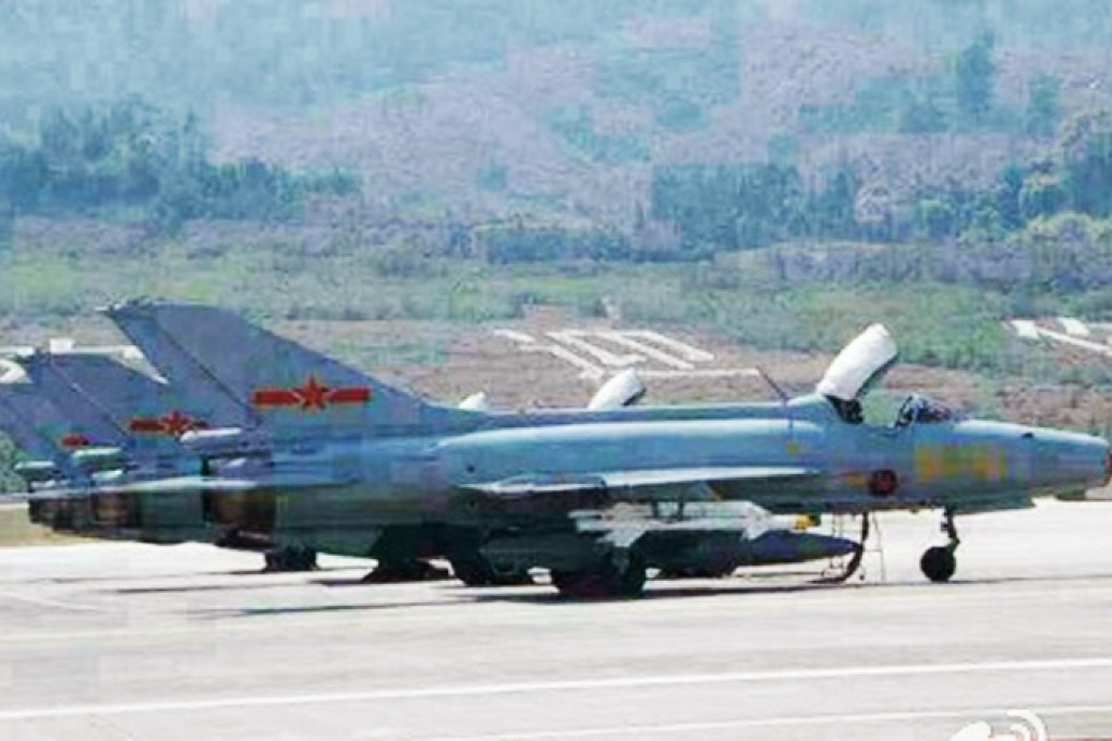 A photograph, published on Chinese social media, reportedly showing J-11 fighter jets of the People’s Liberation Army air force, stationed at Lincang airport, on the border with Myanmar. Photo: SCMP Pictures