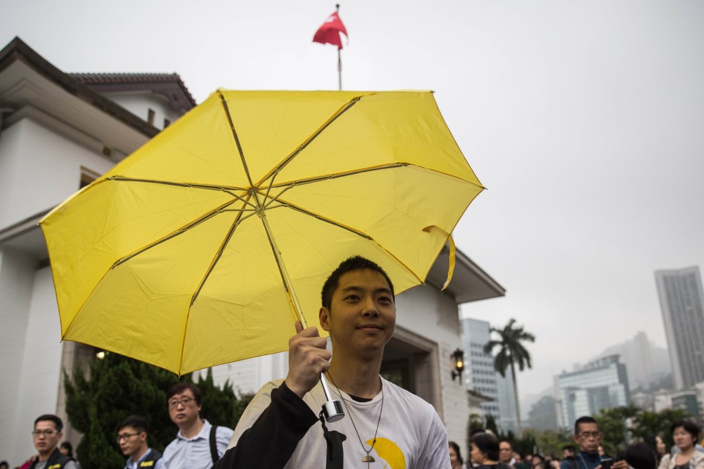 A pro-democracy protester makes a point at the annual open day for Government House over the weekend. Photo: AFP
