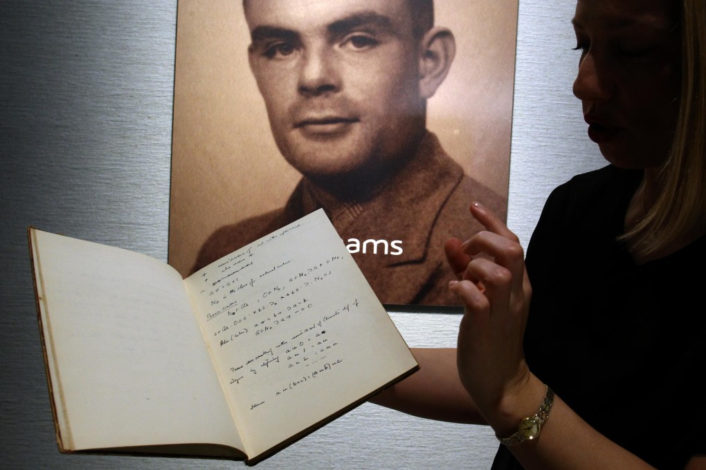 The handwritten notes by computing pioneer Alan Turing are on display at Bonhams.Photo: Dickson Lee