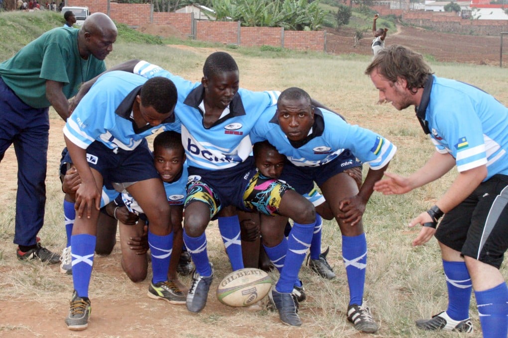 The forwards practise their scrummaging for the GFI HKFC Tens with the help of Dave Hughes. Photos: SCMP Pictures