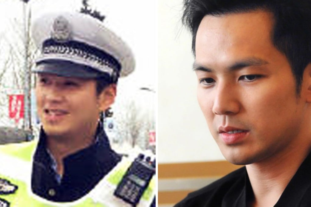 A huge crowd of Chinese women running in a marathon delayed the race after surrounding a handsome Chongqing policeman they thought looks like Hong Kong actor Wallace Chung (right). Photos: SCMP Pictures