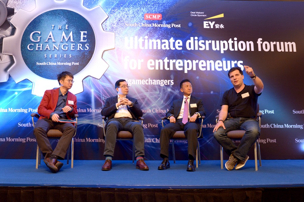 Adam Lindemann (right), founder and CEO of venture capital firm Mind Fund, speaks at the SCMP Game Changers event. Photo: SCMP Pictures
