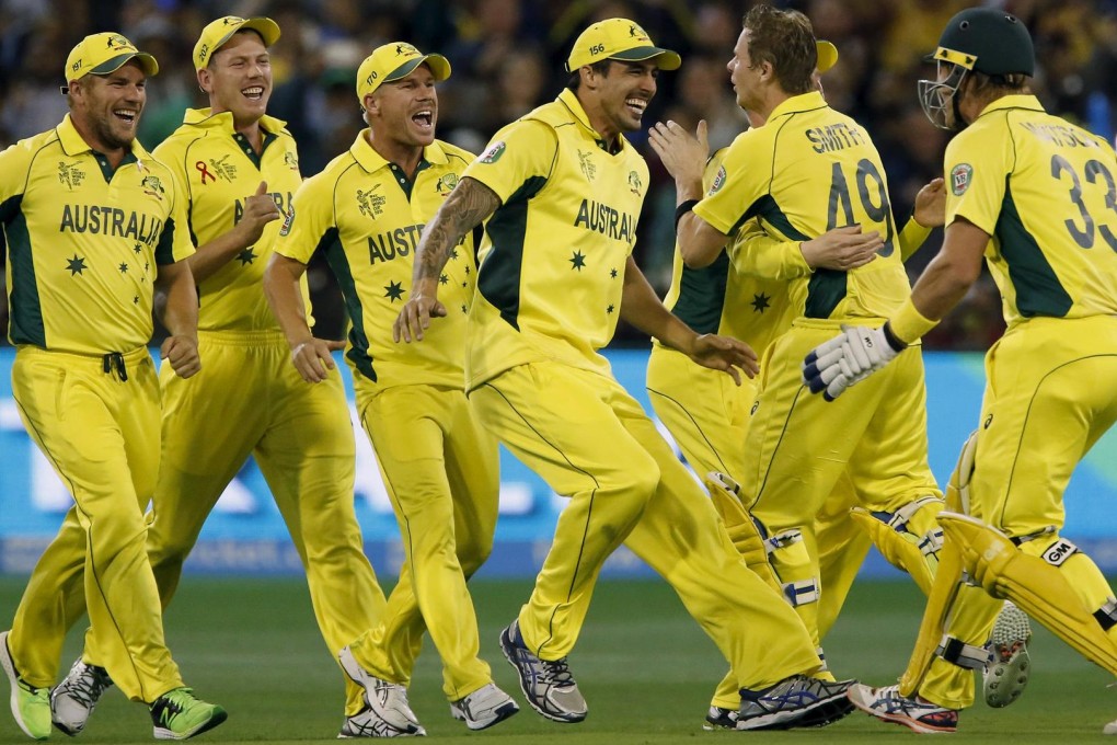 The smiles say it all as Australian players celebrate after defeating New Zealand in their Cricket World Cup final match at the Melbourne Cricket Ground in front of a record crowd. Photos: Reuters