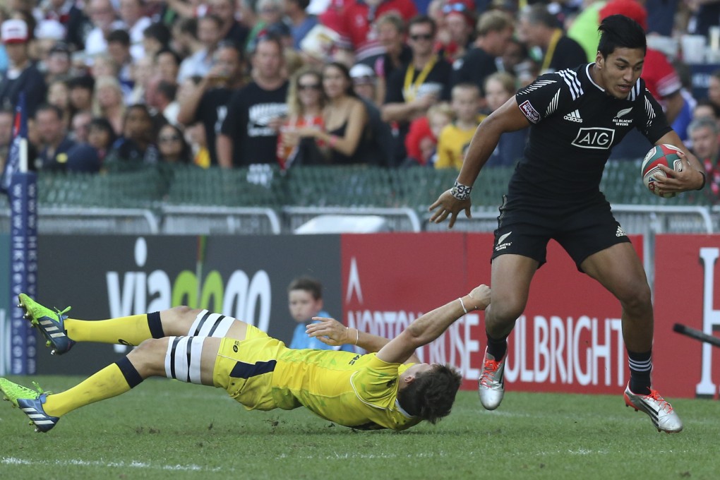 Young All Blacks Sevens gun Rieko Ioane makes life difficult for Australia. Photo: KY Cheng/SCMP