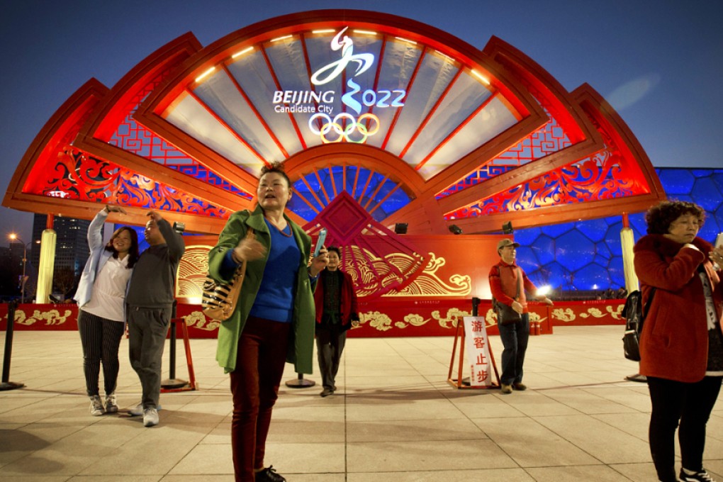 A display for the proposed Beijing 2022 Winter Olympics on the Olympic Green in Beijing. Photo: AP