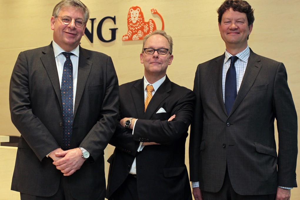 (From left) ING's Robert Scholten, John Boyles and Jan-Evert Post see more Asian non-banking institutions such as insurance firms looking at Europe. Photo: Bruce Yan