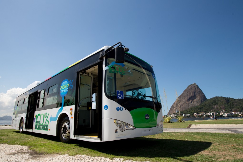 A China-made electric bus, among a new fleet of green cars rolled out across the mainland. Photo: Xinhua