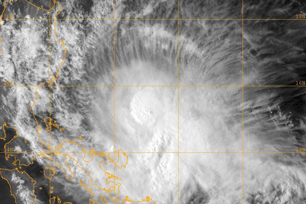 This image from the US Navy Research Lab shows Maysak closing in yesterday.Photo: AP