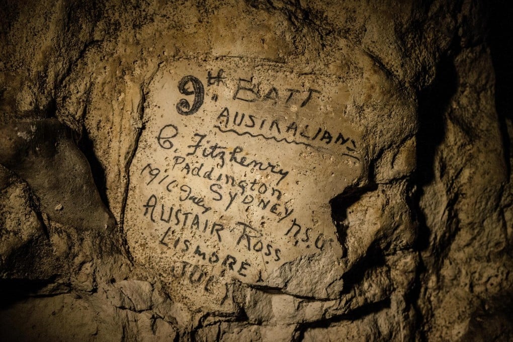 First world war soldiers' names are engraved on the walls of a former chalk quarry at the Cite Souterraine in Naours, France. Photo: AP