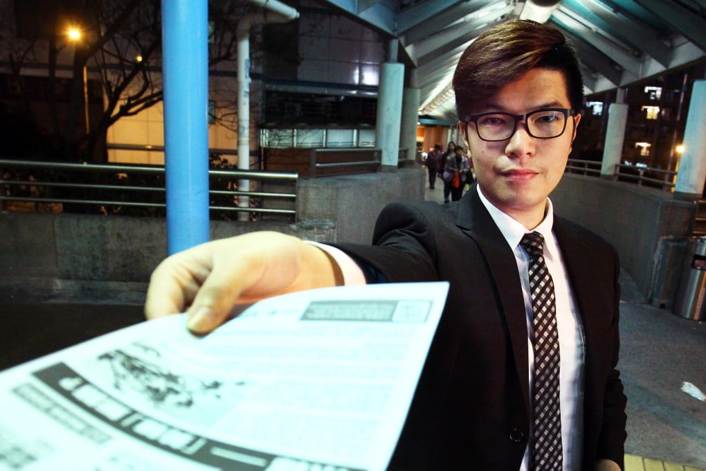 Brandy Cheng hands out leaflets for the new Tsz Wan Shan Constructive Power group. Photo: Dickson Lee