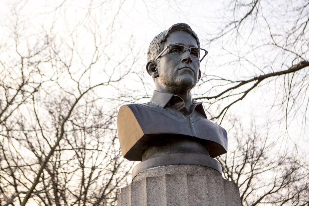 The bust of Edward Snowden looks down from its temporary place of honour in New York's Fort Greene Park. Photo: Reuters