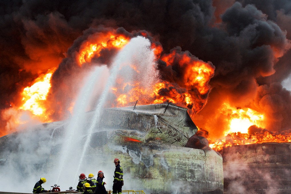 Plumes of smoke billow from the stricken plant. Photo: Xinhua