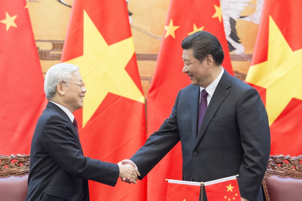President Xi Jinping (right), who is also the Chinese Communist Party's general secretary, attends a signing ceremony with Nguyen Phu Trong, general secretary of Vietnam's Communist Party, after their talks in Beijing on Tuesday. Photo: Xinhua