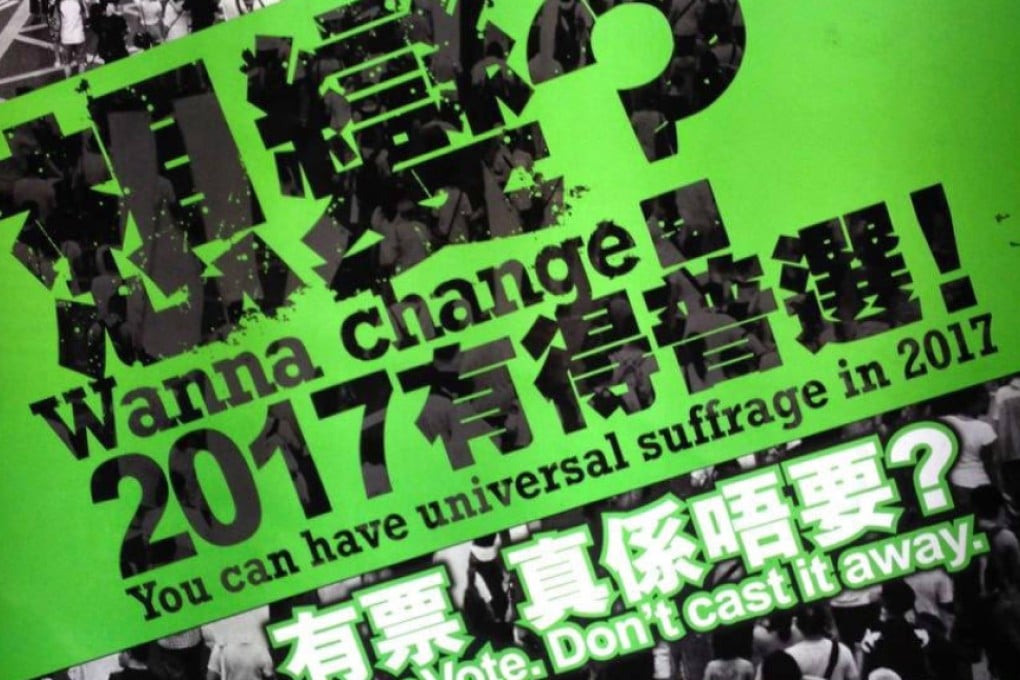 A poster exhorts Hongkongers to retain votes they don’t have.