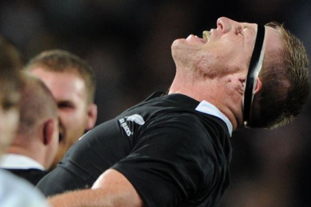 All Blacks lock Brad Thorn celebrates as New Zealand beat France to win the 2011 Rugby World Cup final in Auckland. Thorn, 40, will retire at the end of the current Premiership season in England, where he plays for Leicester. Photo: AFP