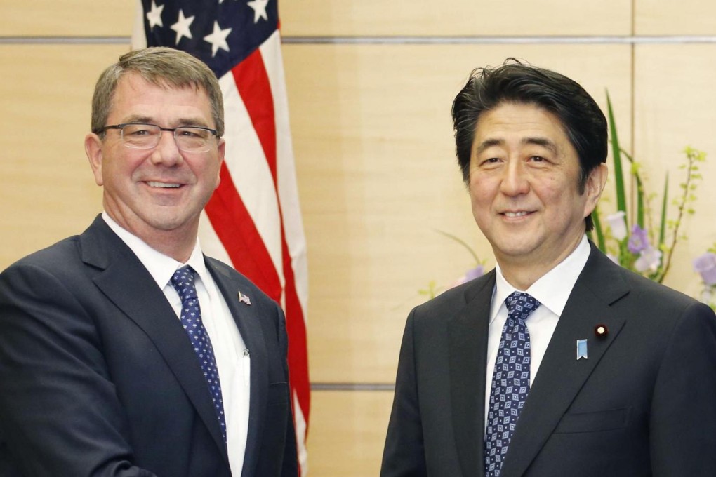 US Defence Secretary Ashton Carter (left) promised the US would deploy state-of-the-art weaponry to Asia. Photo: Kyodo