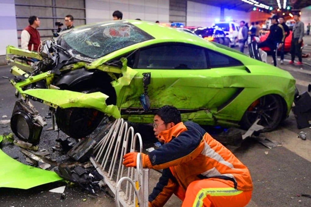The Lamborghini, above, was overtaking the Ferrari when the two collided. Photo: SCMP