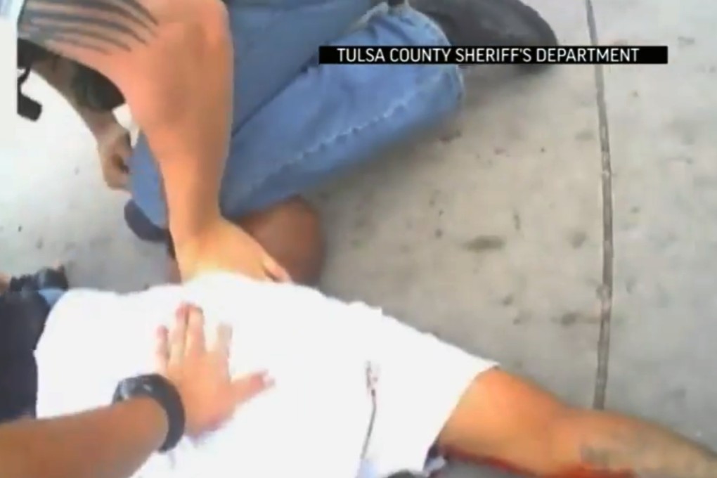 An image taken from video release by Oklahoma authorities shows the arrest of Eric Harris. Photo: AP