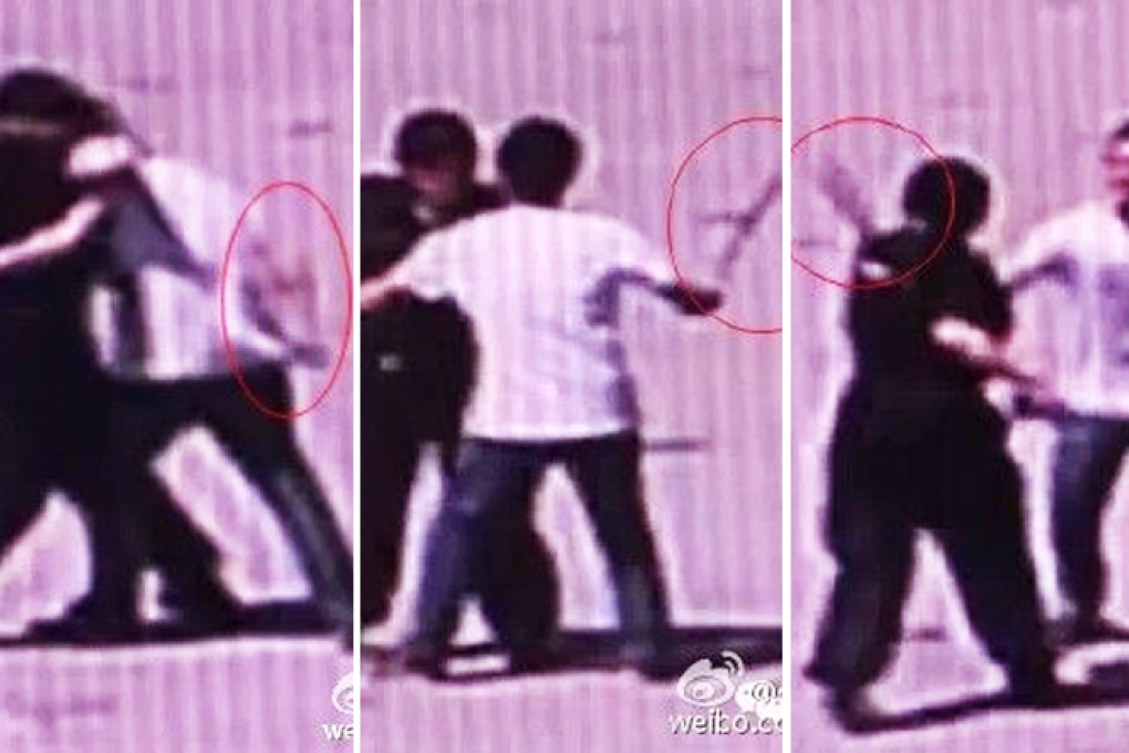 Surveillance footage shows Chinese auxiliary policewoman Cao Yu, 22, fighting with a machete-wielding suspect with only her bare hands. Photos: Anshun Police