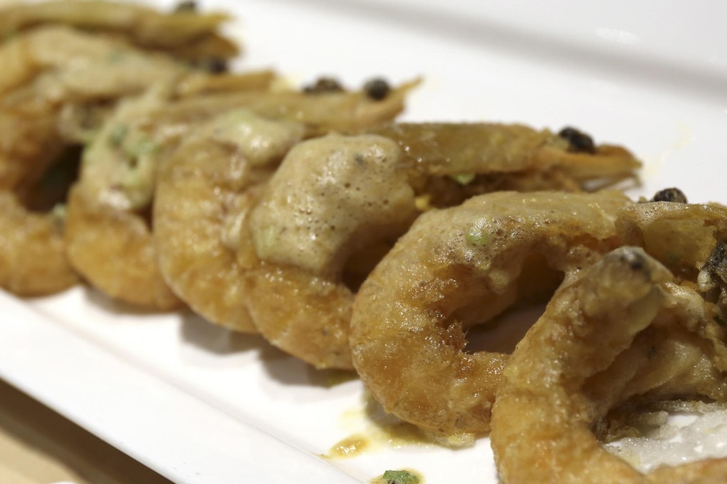 Sauteed prawns with salted egg yolk sauce at Jin Cuisine in Tseung Kwan O.