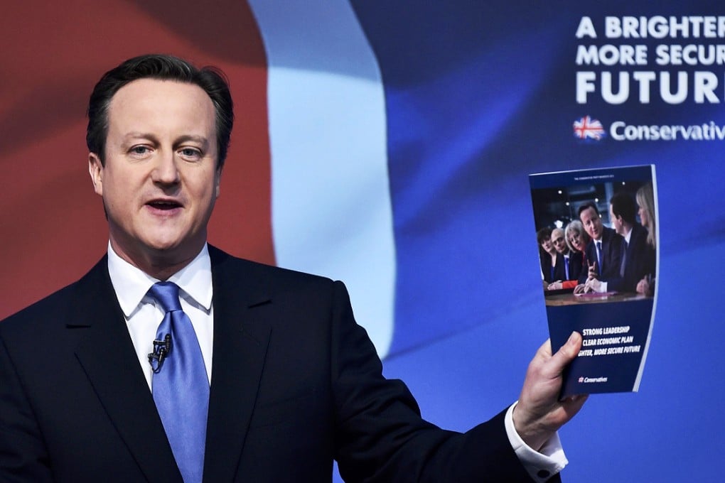 Britain's Prime Minsiter David Cameron launches the Conservative Party's election manifesto in Swindon, western England. Photo: Reuters
