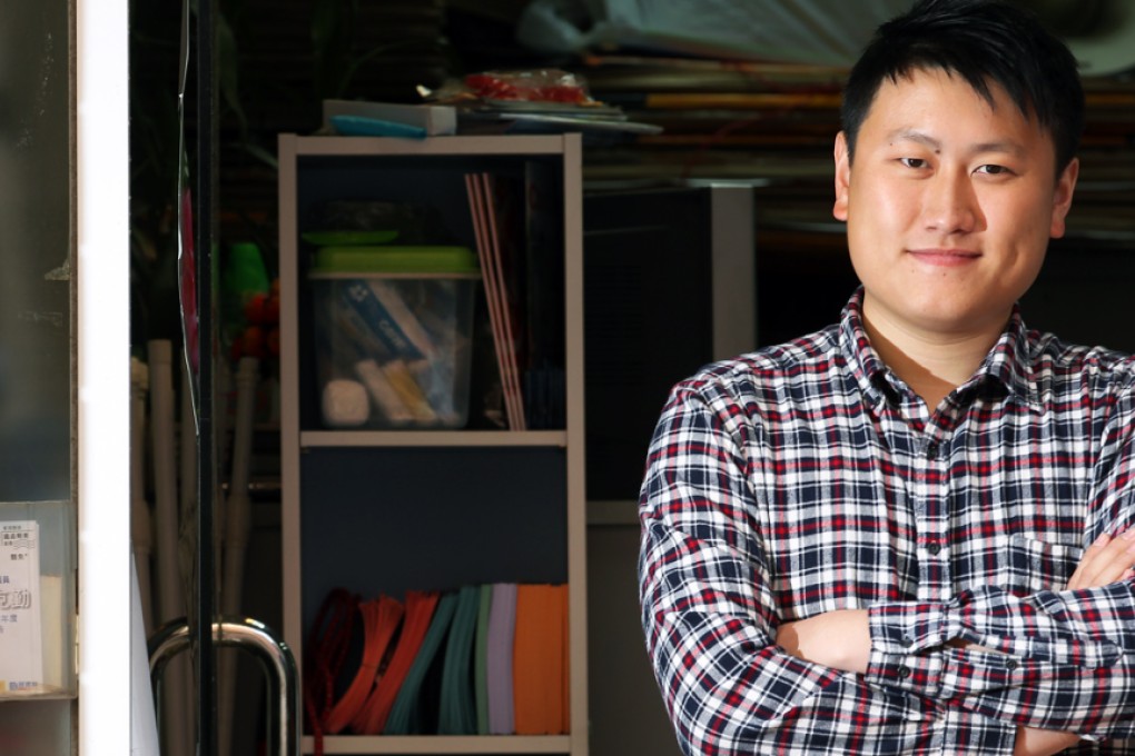District Councillor Jiff Yiu Ming of the Democratic Alliance for the Betterment and Progress of Hong Kong (DAB) poses for picture at his office at Flora Plaza, Fanling. Photo: Nora Tam