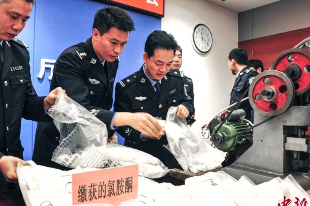 Chinese police display some of the 400kg of drugs seized in Guangdong last month. Photo: Chinanews.com