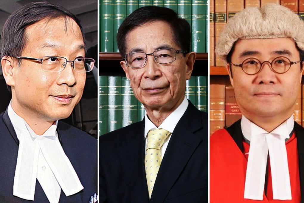 Benjamin Yu SC (left), for the Department of Justice; Martin Lee Chu-ming SC (centre), for review applicant and Cheung Chau islander Kwok Cheuk-kin, urged Mr. Thomas Au Hing-cheung (right) to grant the review. Photos: SCMP