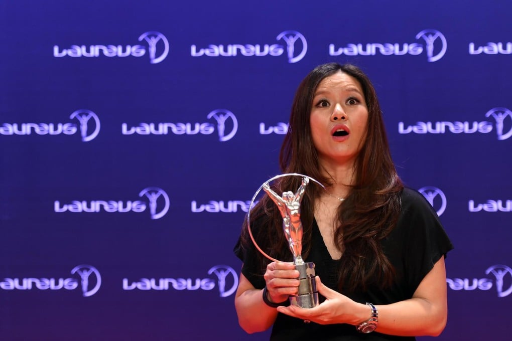 A surprised Li Na after being fêted at the Laureus World Sports Awards in Shanghai. Photo: AFP