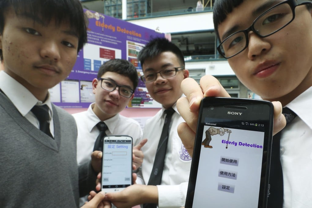 Tracking the elderly: Chan Pak-long, Chiu Wai-hang, Ho Kai-yui, Tai Ka-shing. Photo: Sam Tsang
