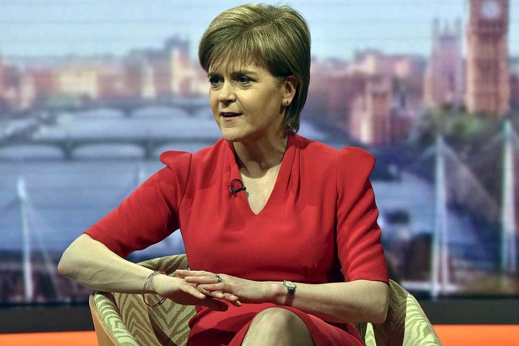Nicola Sturgeon, the leader of the Scottish National Party gestures during an interview on the BBC's Andrew Marr Show in London. Photo: Reuters