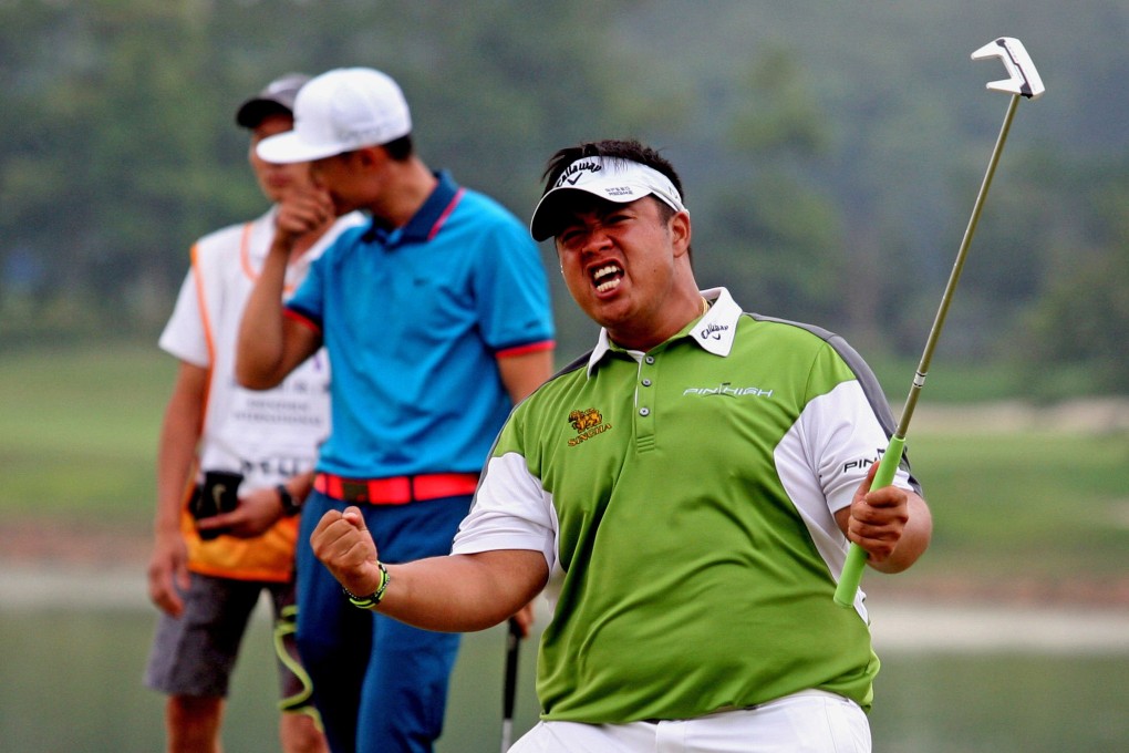 Thai ace Kiradech Aphibarnrat celebrates after beating China's Li Haotong on the play-off hole. Photo: AFP