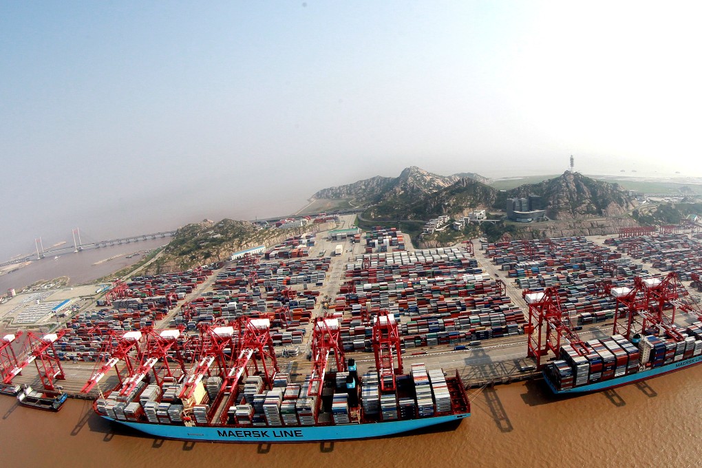 An aerial photo of the Yangshan Port's container pier of the Shanghai free-trade zone. Photo: Xinhua