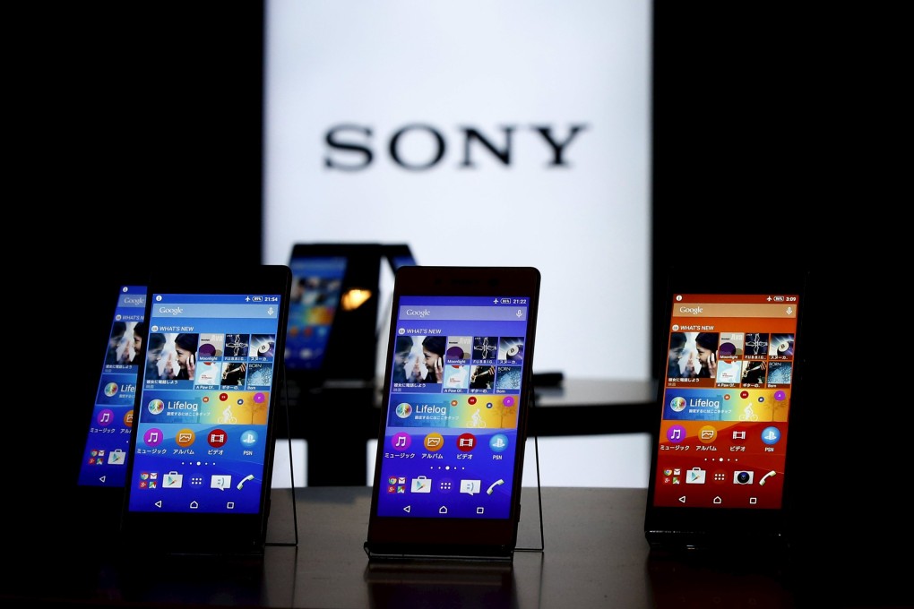 Sony's new Xperia Z4 smartphones are displayed at the company headquarters in Tokyo. Photo: Reuters