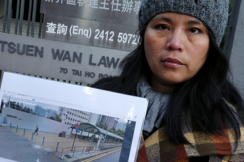 Social activist Ho Loy shows a picture of the cycle lane on Lantau Island at an earlier court appearance. Photo: K. Y. Cheng