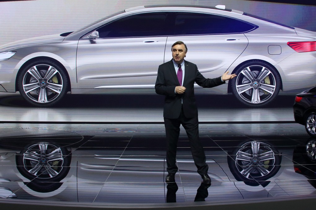 Peter Horbury, the design head of Chinese carmaker Geely, at the Shanghai auto show. Photo: Bloomberg