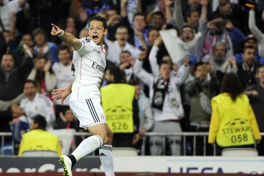 Real Madrid's Javier Hernandez celebrates his goal against Atletico Madrid. Photo: AFP