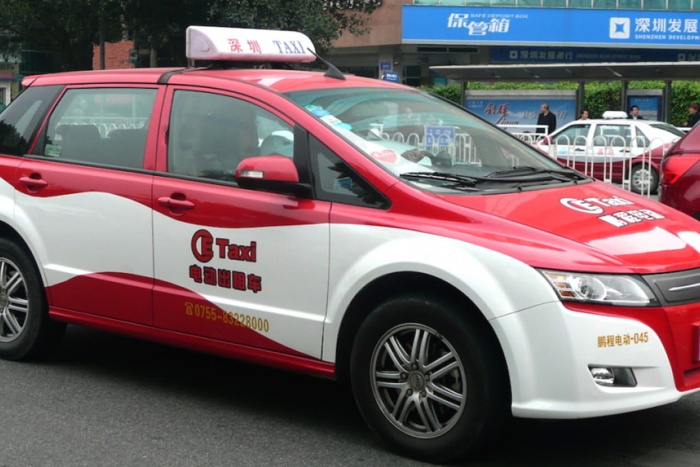 An electric taxi seen on the streets of Shenzhen. The city is hoping to replace thousands of petrol-fuelled cars in its fleet. Photo: SCMP Pictures