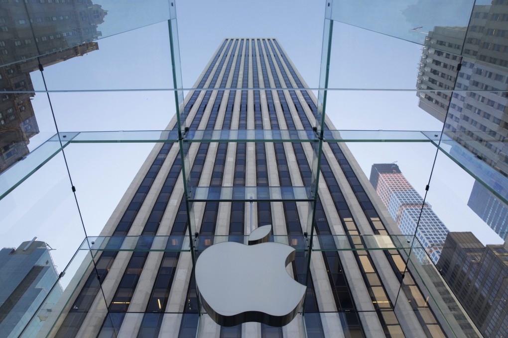 The Apple logo at its store in New York, where the NASDAQ closed on Thursday at a record high. Photo: EPA