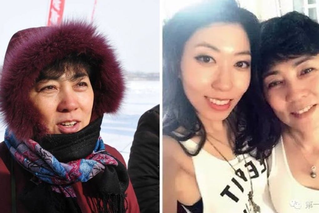 A woman identified by China Daily as Harbin city official Qu Zhang Mingjie (left) at an ice-fishing festival in 2010. On the right is a photo of singer Wanting Qu and her mother, posted by Qu to social media. Photo: SCMP Picture