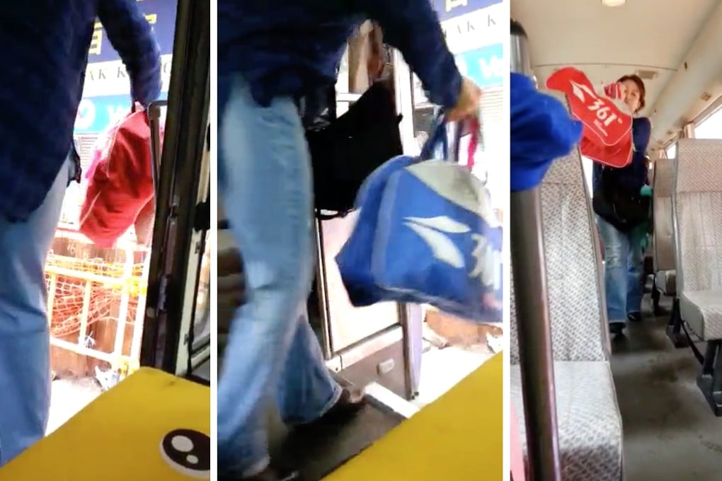 In the video clip, Cui is seen throwing baggage out of the tour bus. Photo: SCMP